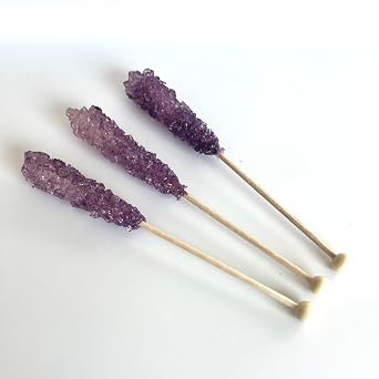 Classic Rock Candy Sticks Lollipops, Little Sugar Rock Crystals on Swizzle Stick, Individually Wrapped Lollipops (Pack of 18, Purple Grape)