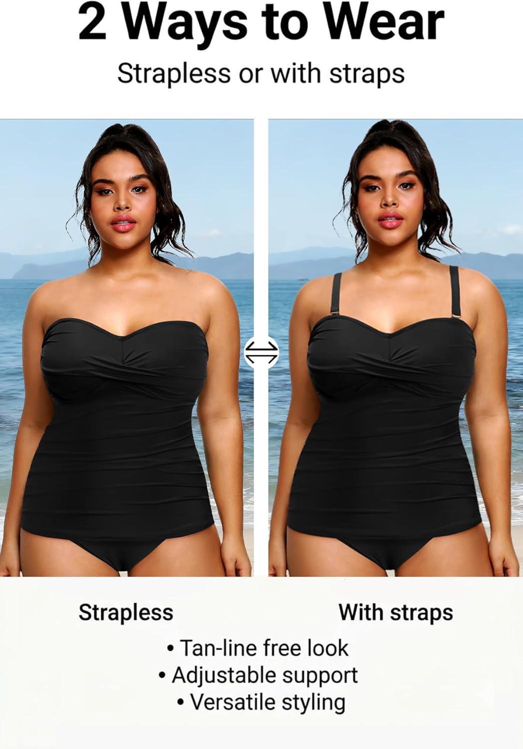 Aqua Eve Plus Size Tankini Top Only Bandeau Swim Top Strapless Swimsuit Top Twist Front Bathing Suit Top No Bottom