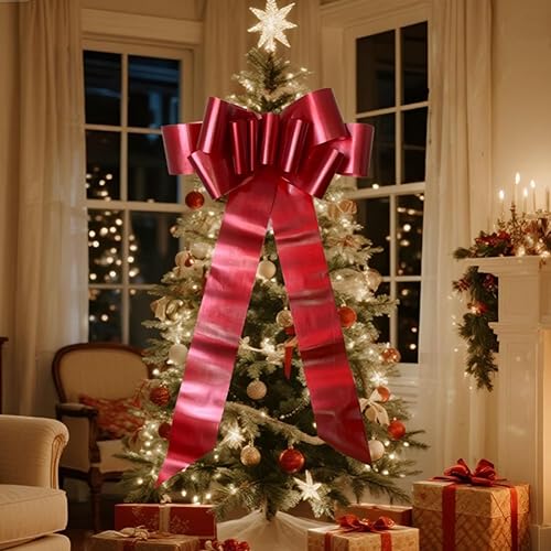 Miniatura 10 de Lazos de regalo (18 pulgadas, rojo) para decoración de automóvil, boda, celebración de fiesta de casas nuevas, decoración de Navidad. Arco redondo,