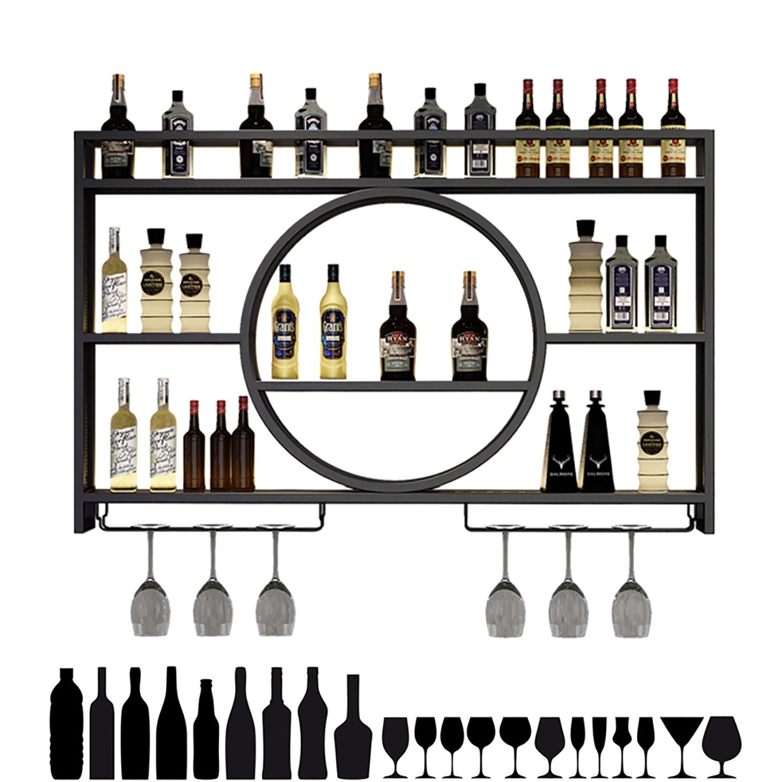 Casier à vin mural LED et étagère de bar flottante porte-verre