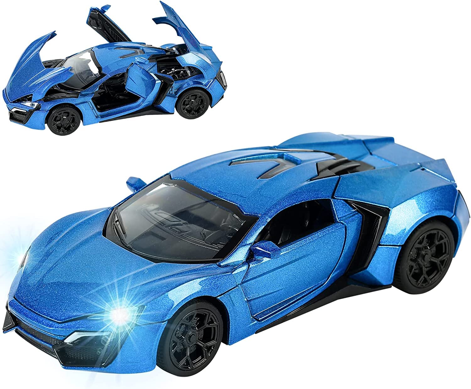 Araxia 1: 32 Scale Wheels Diecast Lykan Hyper Sport Metal Model Pull Back Alloy Toys with Light and Sound Collection (Colour May Very)