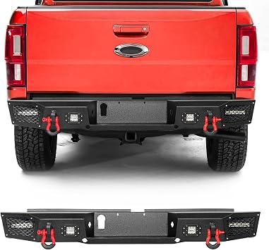 Rear Bumper for 2019 Ford Ranger, AAIWA Steel Bumper with LED Light Bar, D-rings Compatible with 2019-2024 Ford Ranger, Textured Black