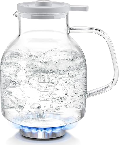 Teabloom Purity Glass - Hervidor silbante  100% libre de plástico, vidrio de borosilicato de alta calidad, capacidad de 56 onzas (7 tazas), apto