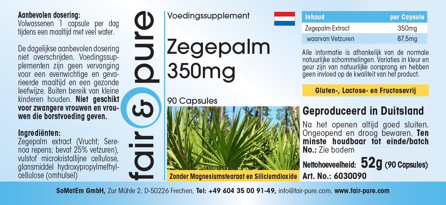 Fair & Pure® - Saw Palmetto in capsule - Estratto di Serenoa repens 350mg con Beta-sitosterolo - 90 Capsule