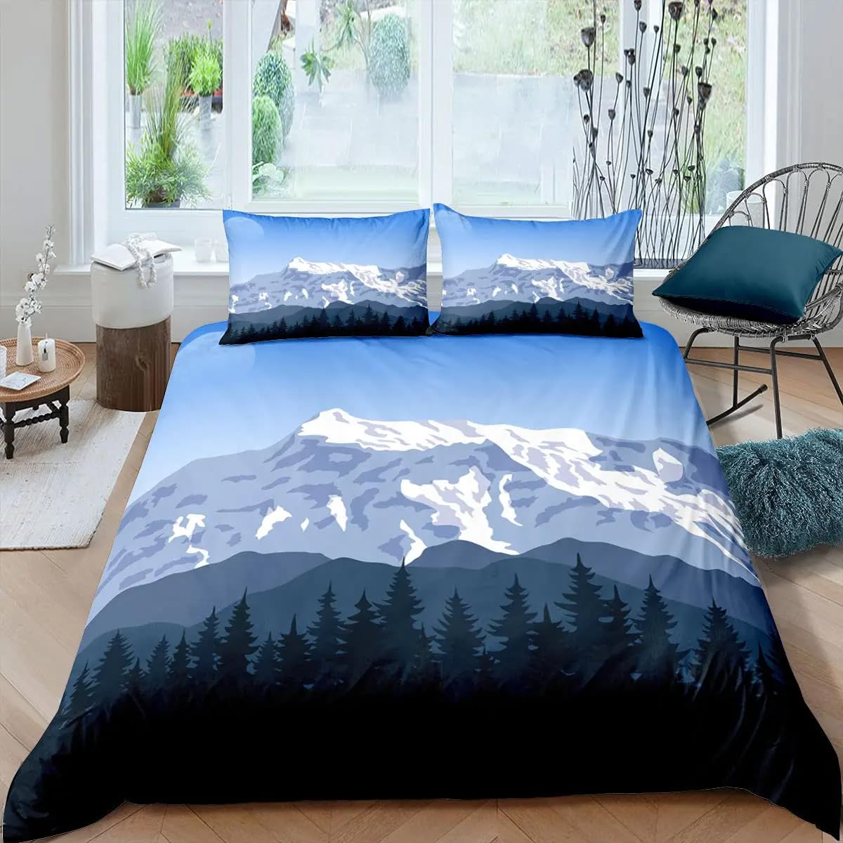 QBIDCSX Bedding Sets Single Snow-capped Mountains Bedding Sets Single Koala Duvet Cover 200x200cm with Zipper Closure, Hypoallergenic Quilt Cover with 2 Pillowcase for Boys Kids Girls