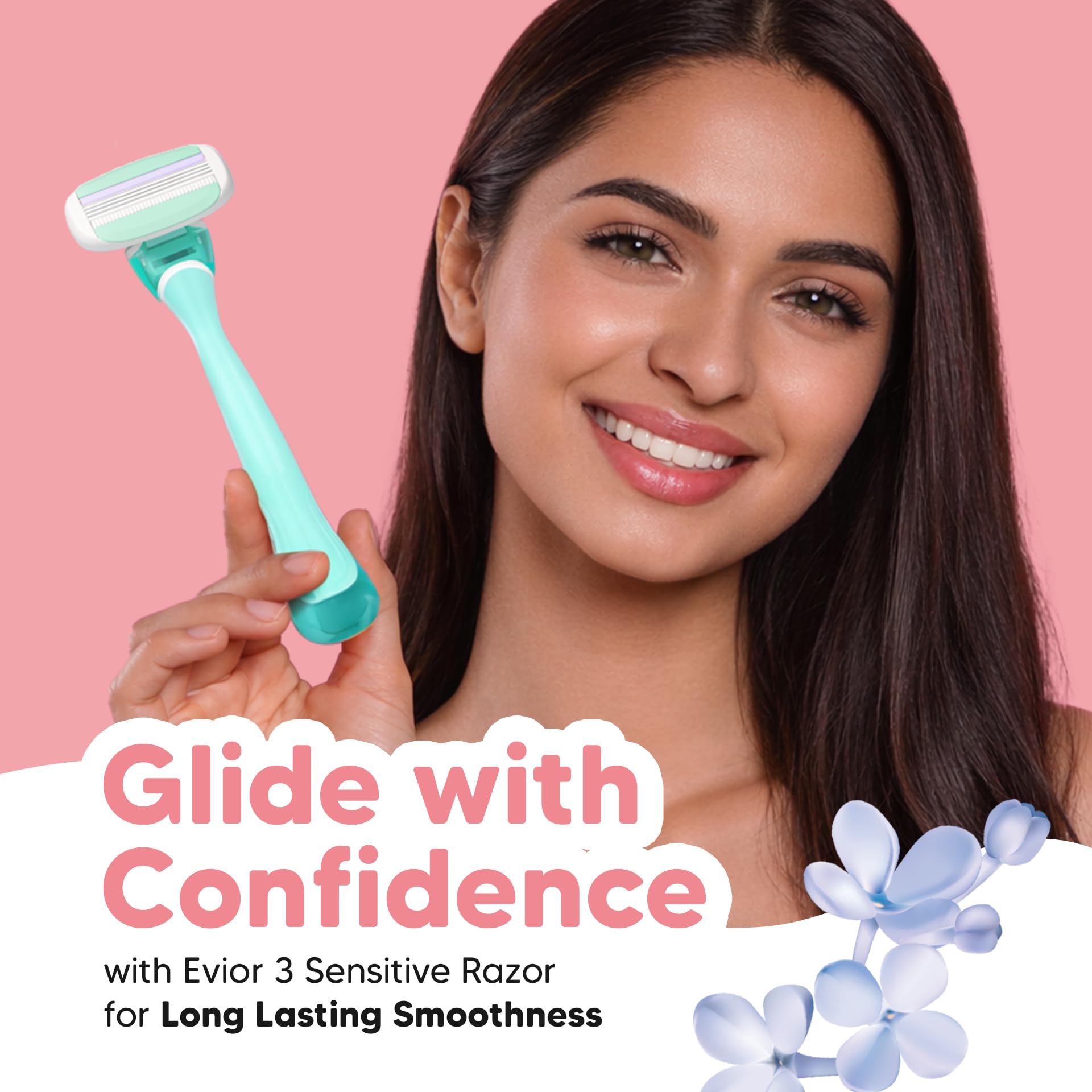 LetsShave Evior 3 Senstive Razor Blade Refills for Women (Pack of 4) | Dual Moisture Bar infused with Aloe vera | Bikini Area & Full Body Hair Removal Blades