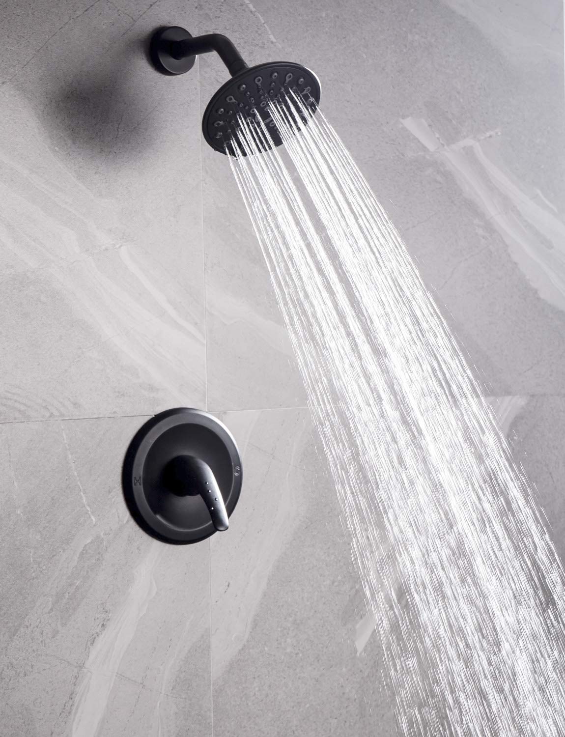 EMBATHER Shower Faucet with Valve, Shower Faucets Sets Complete with 6 Spray Touch-Clean Shower Head, Single Function Shower Trim Kit, Matte Black