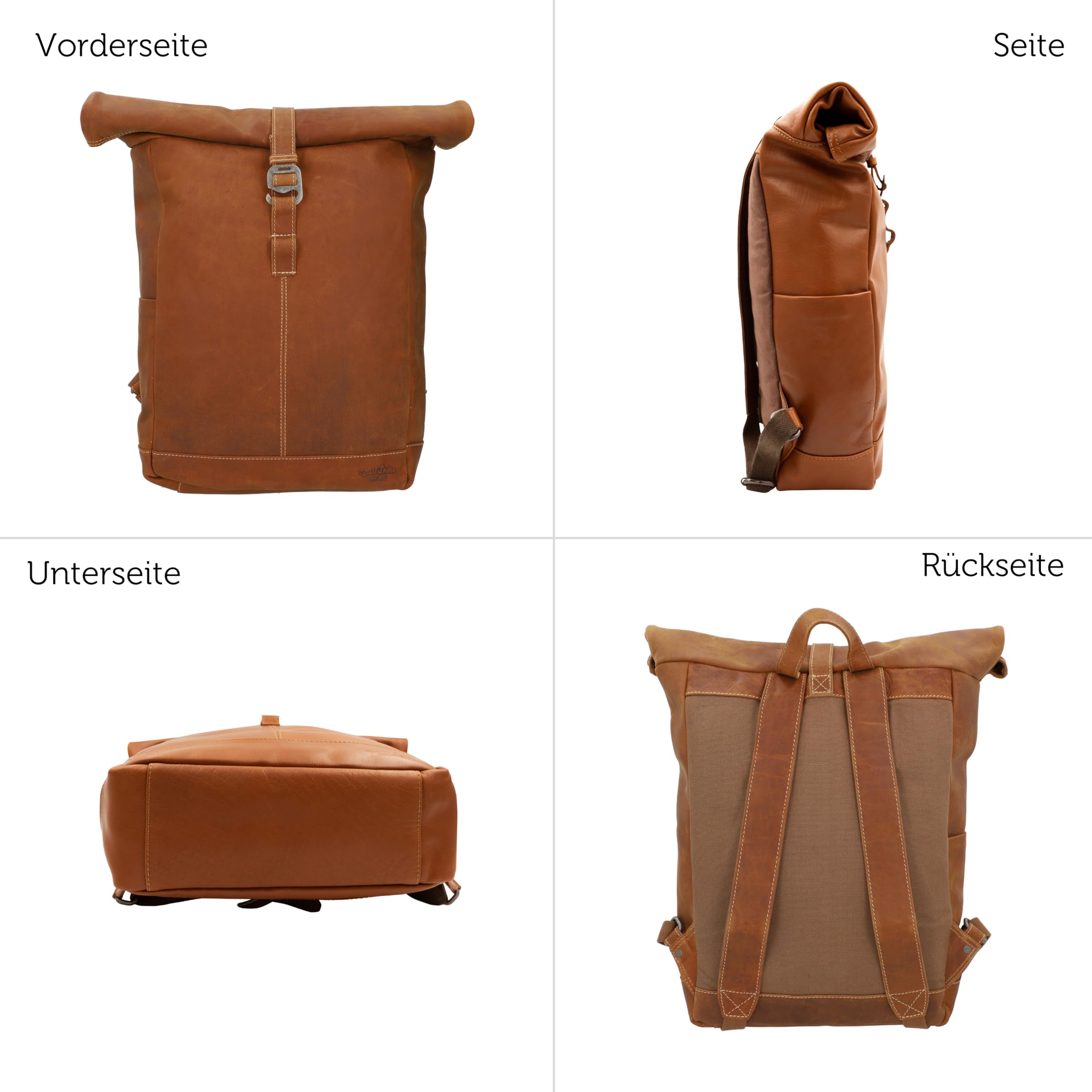 Gusti Leder „Bendik“ Rolltop Rucksack – Lederrucksack Braun für Damen & Herren, Vintage Cityrucksack aus Echtleder, Laptop Rucksack & Outdoor Backpack für Alltag, Uni & Reisen