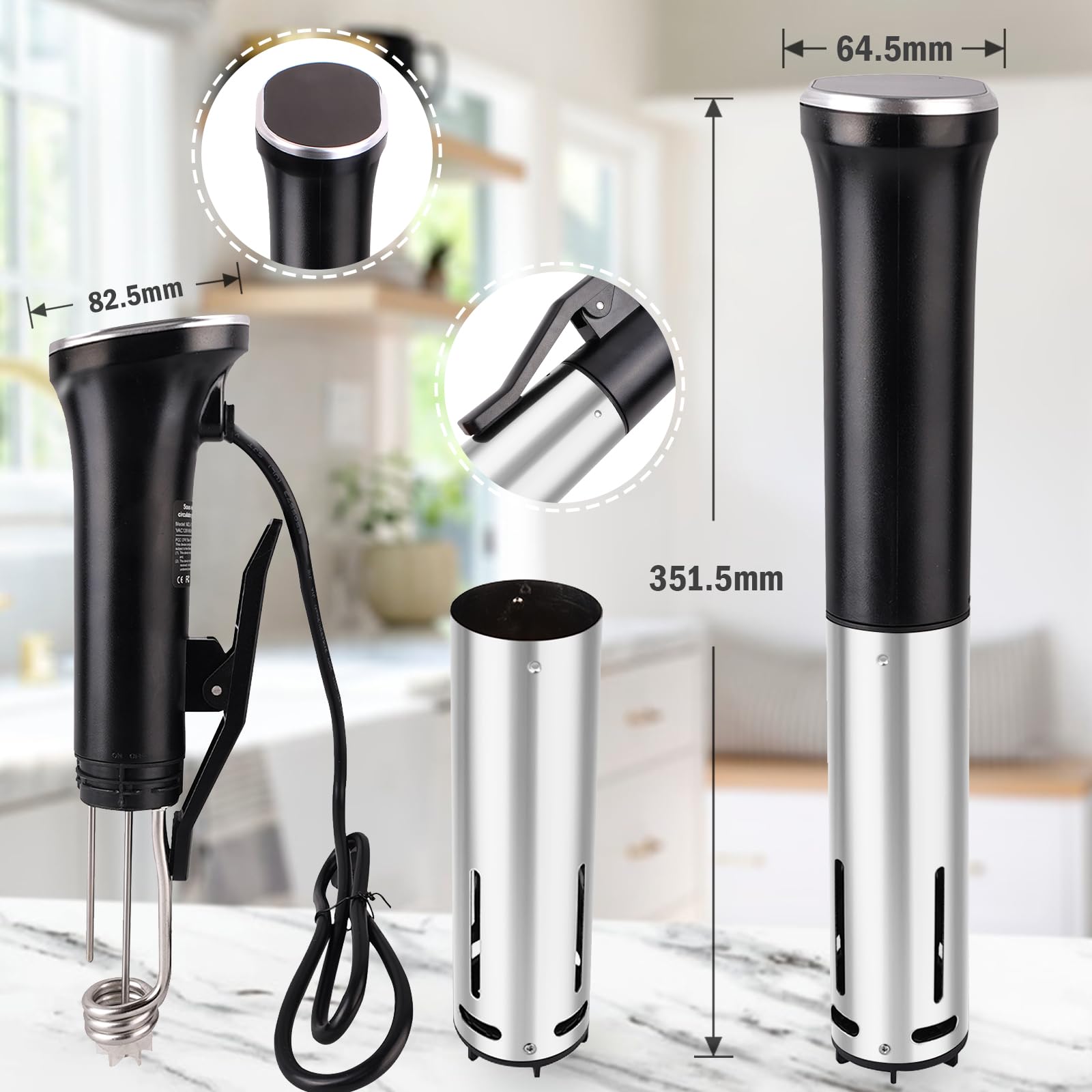 Cocina Sous Vide, máquina Sous Vide de 1100 W, circulador de inmersión, calentamiento rápido ultra silencioso con visualización táctil control preciso de temperatura y tiempo, IPX7 impermeable (Sous
