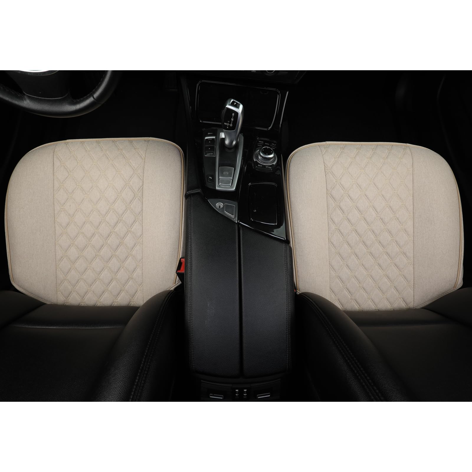 GIANT PANDA 2 fundas de asiento de coche de lona con base antideslizante, se adaptan al 95% de los vehículos, diseño de rombos (beige)
