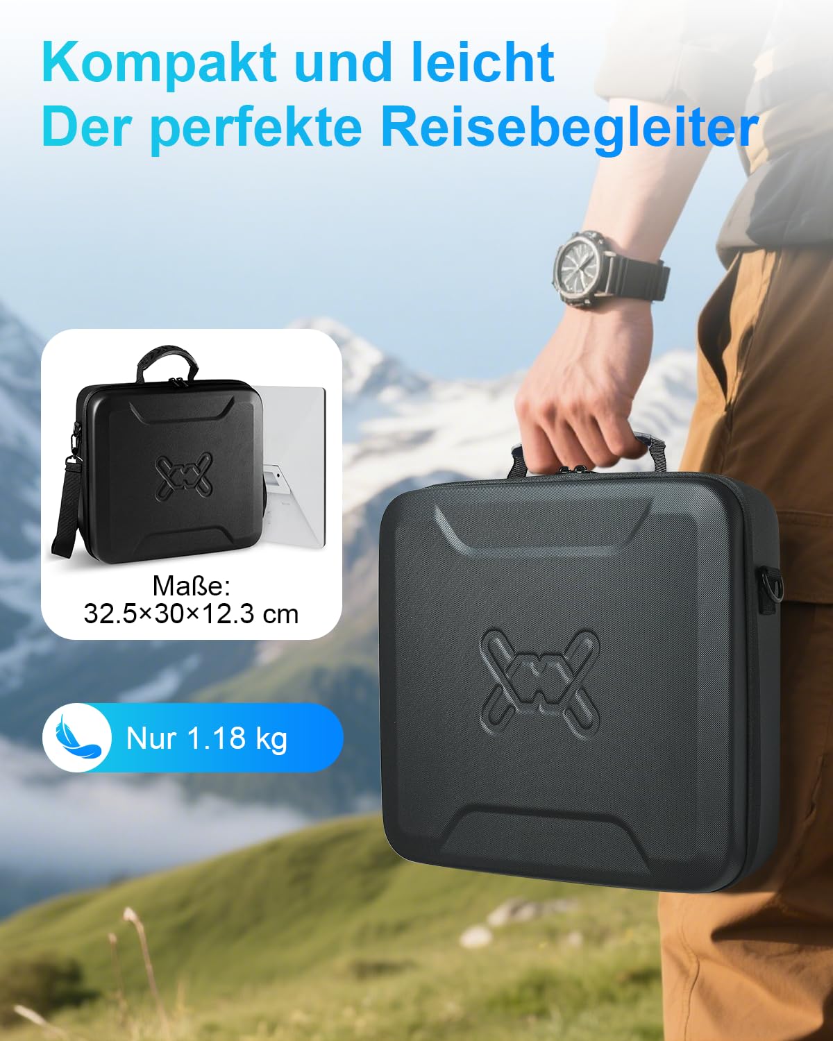 Mwin Starlink Mini Tasche - Starlink Mini Zubehör Leichtes Reiseetui Spritzwassergeschützte und Stoßfeste Eva-Schutzhülle mit Schulterriemen, Tragbare Hartschalentasche für Outdoor-Reisen, Schwarz