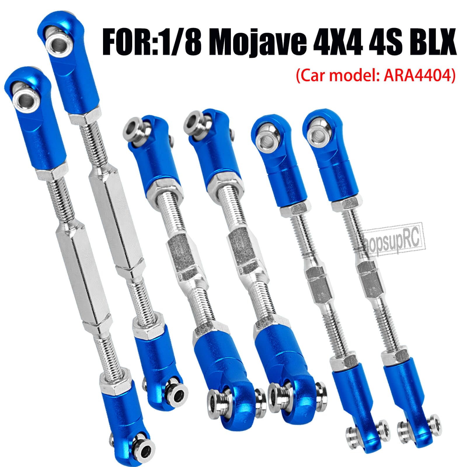 hopsupRC RC Upgrade Parts Aluminum Metal Adjustable Turnbuckles Camber Links Toe Link for 1/8 Mojave 4X4 4S BLX.Adjustable Turnbuckles Links Hops Up.(Navy Blue 6PCS)