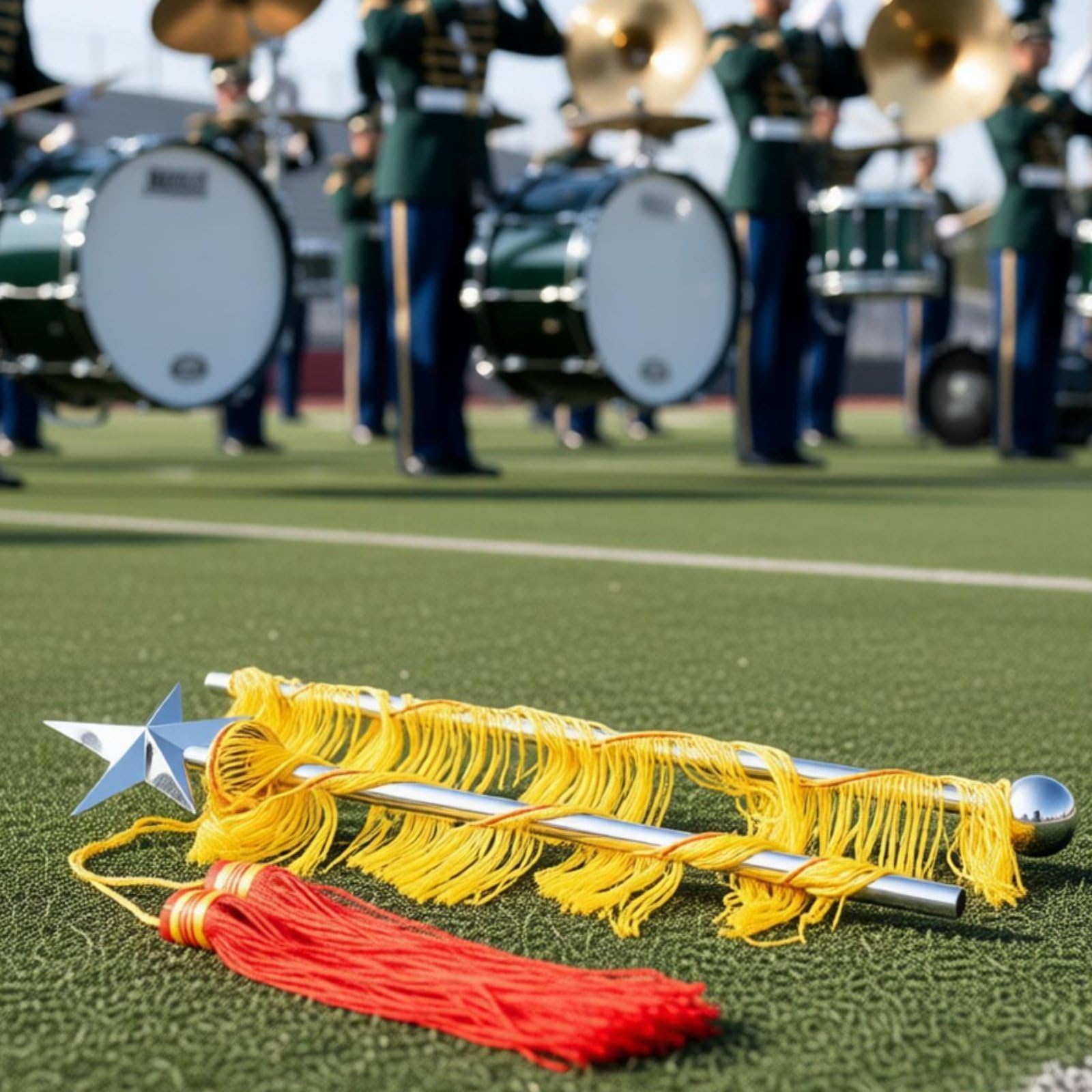 Tambourmajorstab Edelstahlkonstruktion Marschstab mit Stern Tambourstab für Tambourmajore, Kapellmeister, Musikfeste, Schulveranstaltungen, Silber