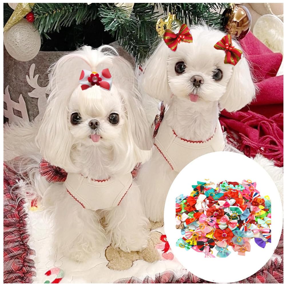 Lot de 30 nœuds pour chiens avec élastiques, différents styles d'arcs pour chiens, Bow Styles Multiples Flocons pour cheveux pour chiens, jolis accessoires de toilettage, accessoires pour colliers