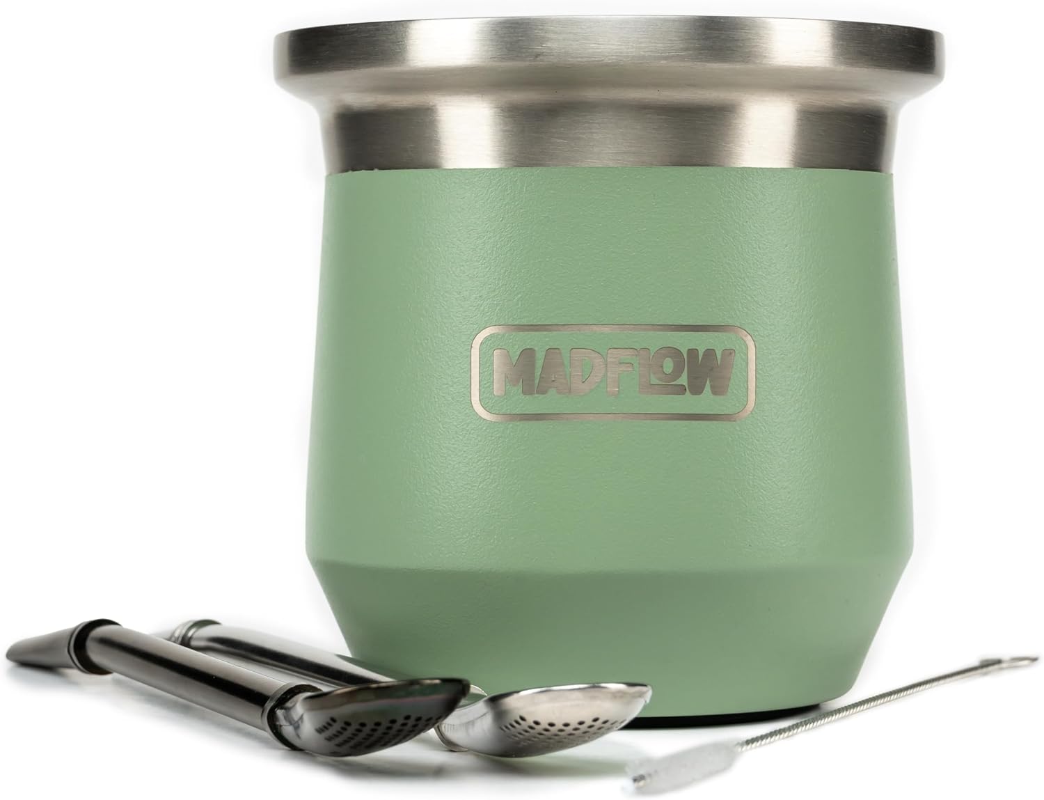 MADFLOW Yerba Mate Cup. Stainless Steel Mate Cup with 2 Bombillas. Double Wall Vacuum Insulated Yerba Mate Gourd. Unique Mate Cup And Bombilla Set