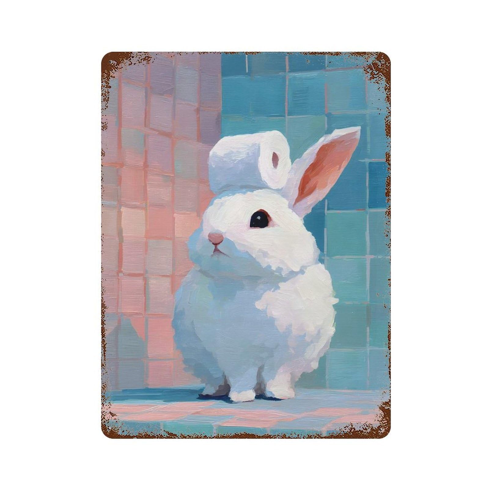 Toilet Paper Crowned Bunny Vintage Wall Sign 15.7"x11.8", Rust Effect Metal Decor for Basement, Hobby Room And Garage Decor