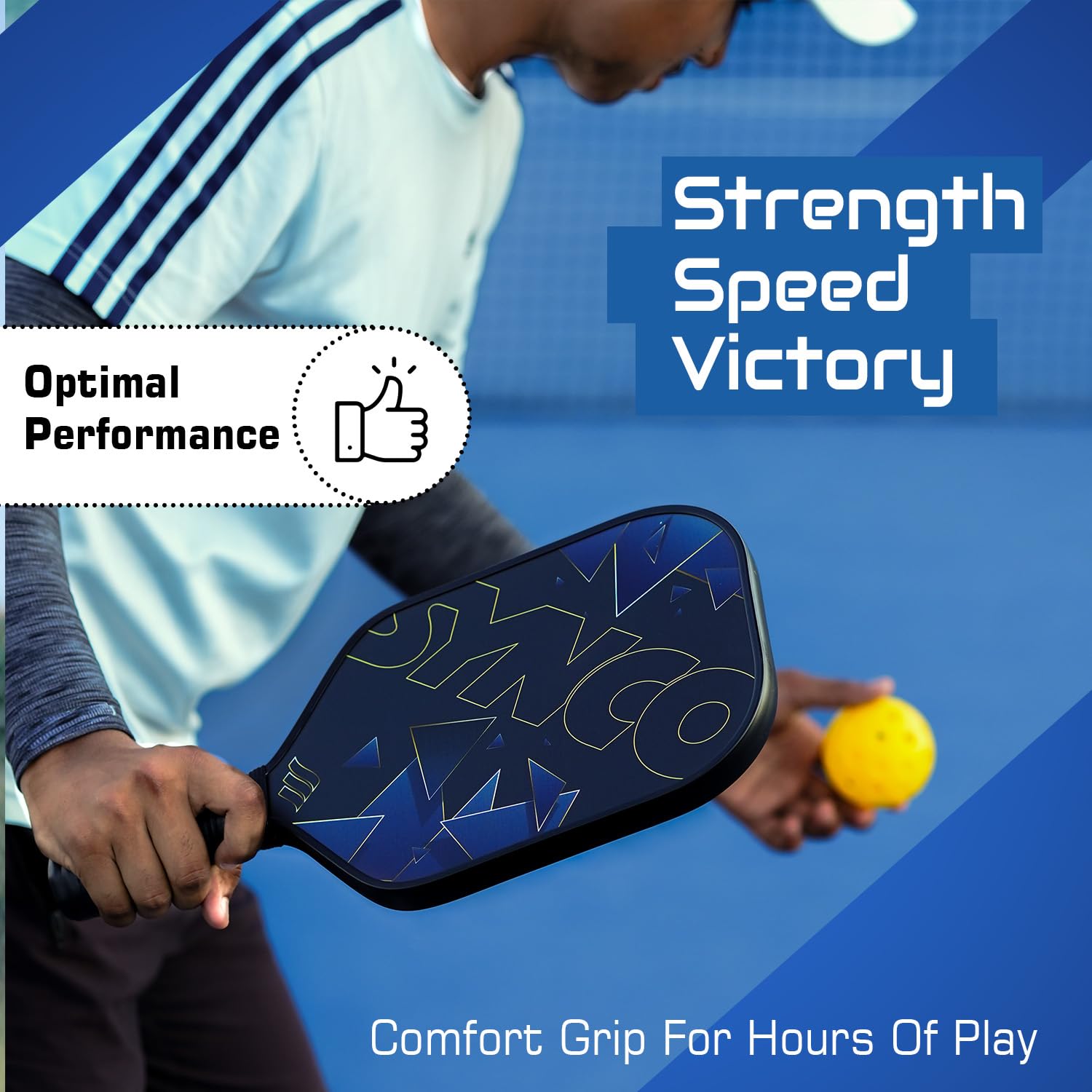 Synco Carbon Fiber Pickleball Paddle Set | 2 Racket, 4 Pickleballs with Carry Bag | 230g Lightweight Racket | Cushion Comfort Grip | 16mm Professional Paddle | Honeycomb Dense Core (Glory Black, 16mm) 4