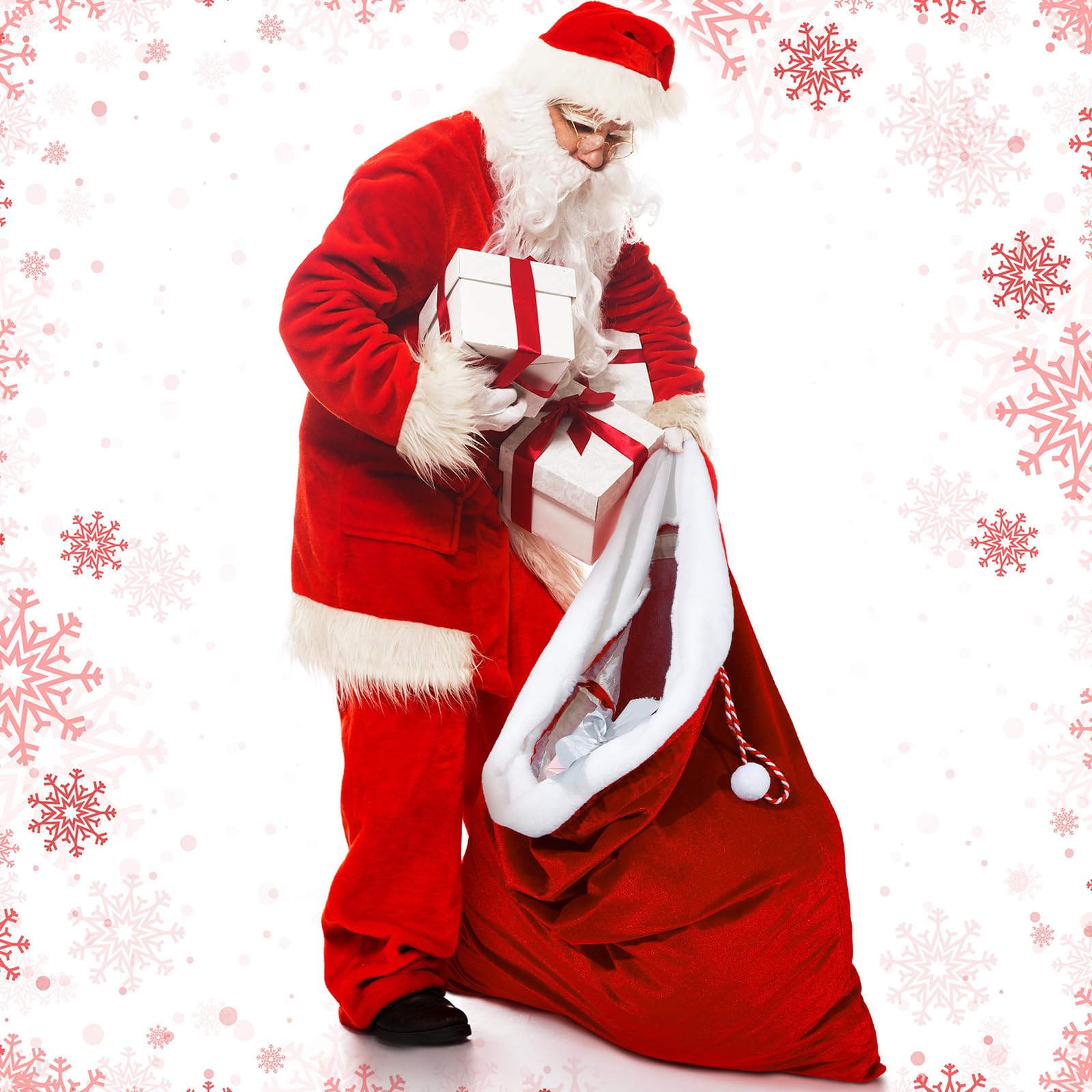 Shappy Lot de 4 sacs cadeaux géants en velours avec cordon de serrage pour jouets de Noël, costume de Père Noël (rouge) 89 x 71 cm, 71 x 50 cm