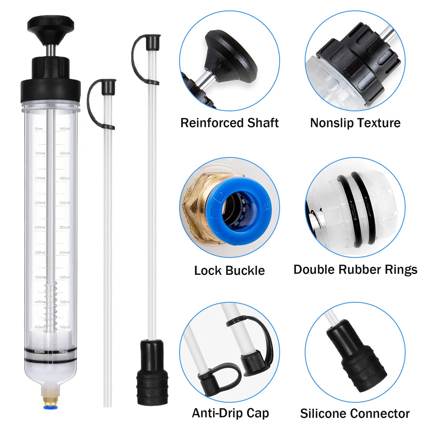 Seringue a Huile 500cc, Pompe à Main Seringue d'aspiration d'huile, pour Liquide de Frein, Huiles de Transmission, Liquide de Refroidissement pour Moteur