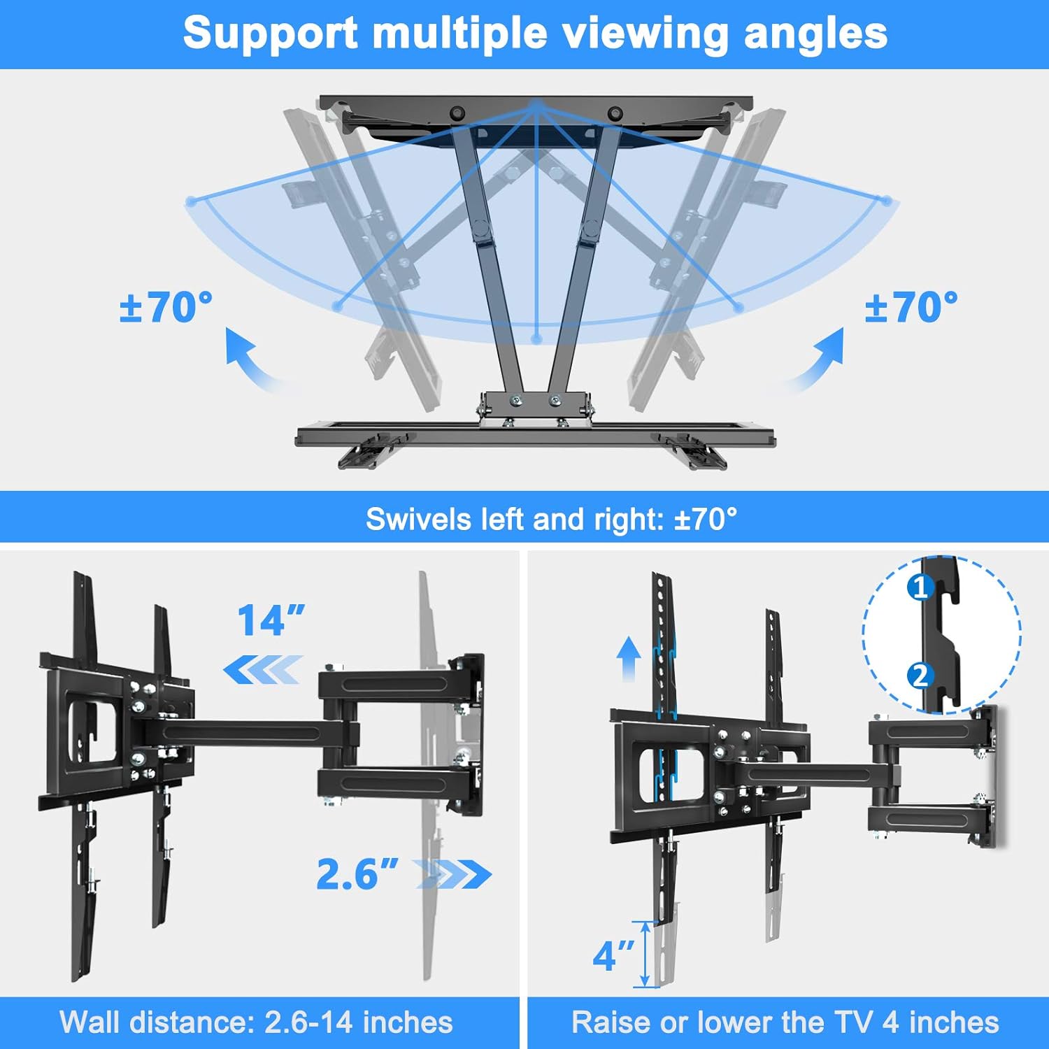 Up To 40% OFF KDG Full Motion TV Wall Mount with Height Setting, TV Mount Bracket for Most 32-65 Inch LED LCD 4K Flat Screen Curved TV, Articulating Swivel Tilt Extension Max VESA 400x400mm Loading up to 121lbs Black Friday 🔥 KDG Full Motion TV Wall Mount with Height Setting, TV Mount Bracket for Most 32-65 Inch LED LCD 4K Flat Screen Curved TV, Articulating Swivel Tilt Extension Max VESA 400x400mm Loading up to 121lbs