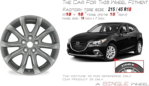 Miniatura 2 de Nueva rueda de 18 x 7 pulgadas de 18 pulgadas para Mazda 3 2014-2017 | Llanta de diseño OEM | Plata | Rueda de repuesto de estilo de fábrica simple