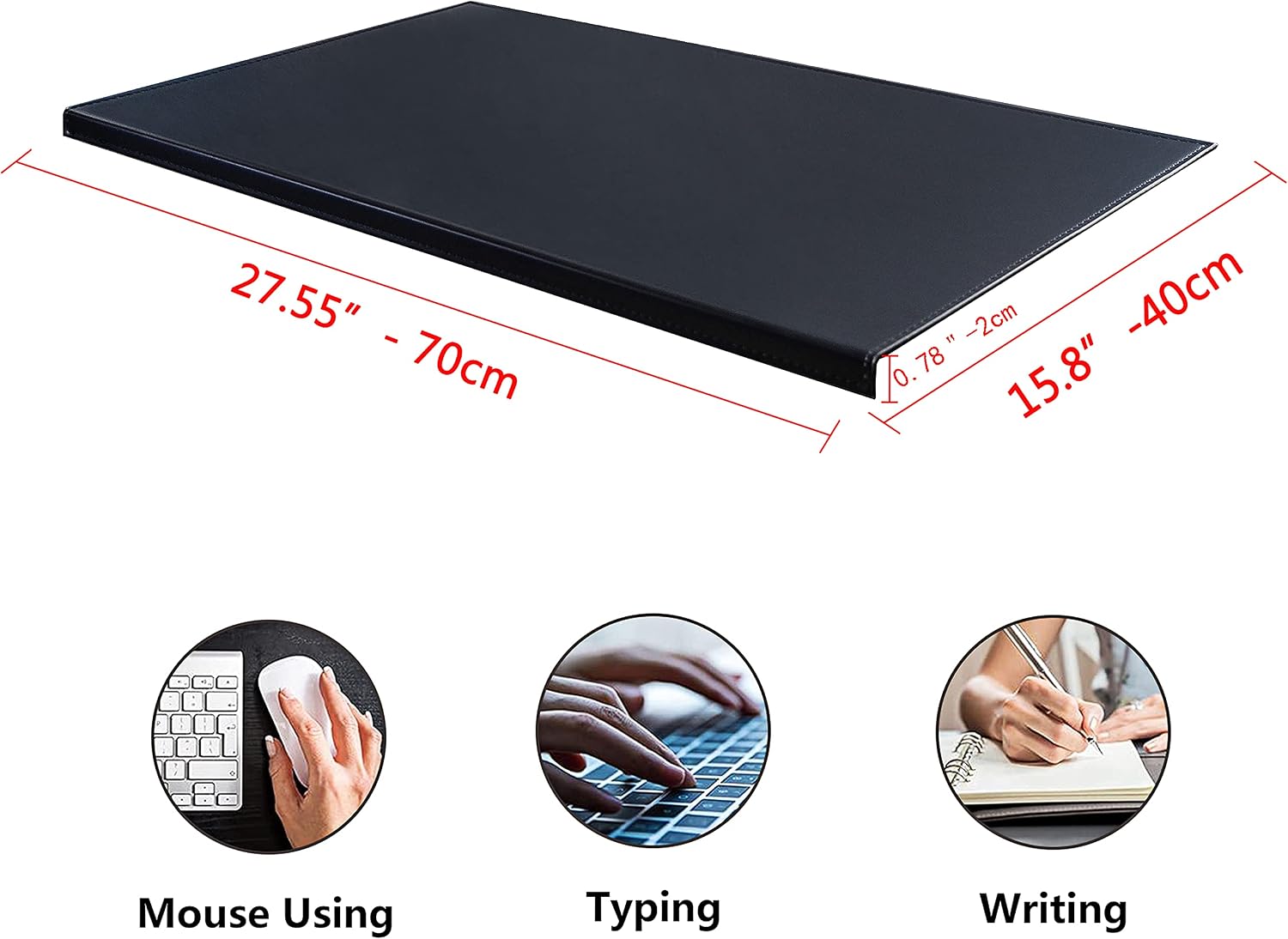 Non-Slip Soft Leather Surface Office Desk Mouse Mat Pad with Full Grip Fixation Lip Table Blotter Protector 27.55”x 15.8" Leather Pad Edge-Locked
