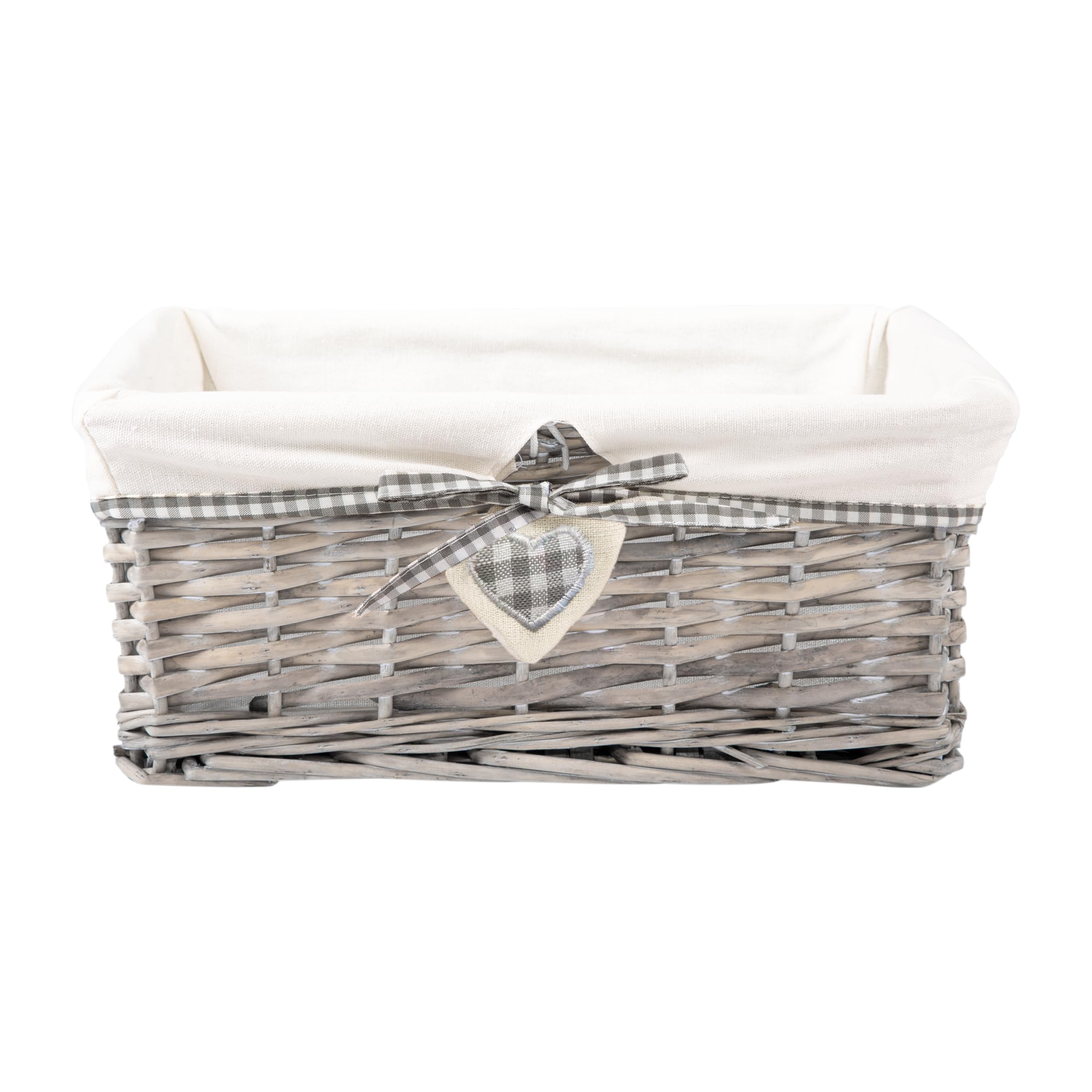 Natural Wicker Storage Basket with Lining Hamper Baskets for Gifts Empty Baskets for Shelves (Grey Washed, Medium)