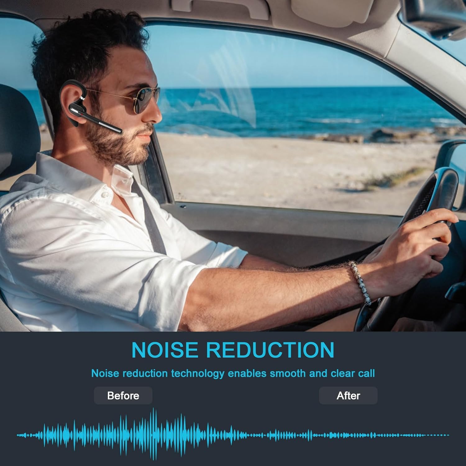 Wireless Headset,Bluetooth Headset with 500mAh Charging Case, Single Ear Bluetooth Cell Phone Headsets with Noise Canceling Mic for Office Business Driving