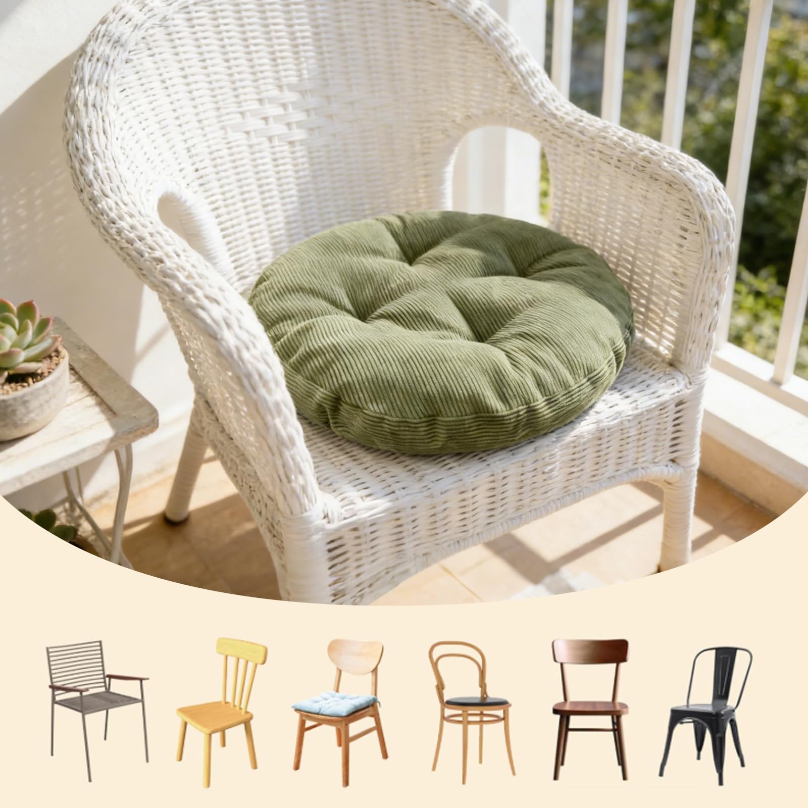 Générique Coussin D'assise Rond en Velours Côtelé,Coussin De Chaise Moelleux,Antidérapant Et Lavable Coussin De Sol Rond,D'extérieur D'intérieur pour Chaises Tabourets, Salon,Blanc,60x60x8cm