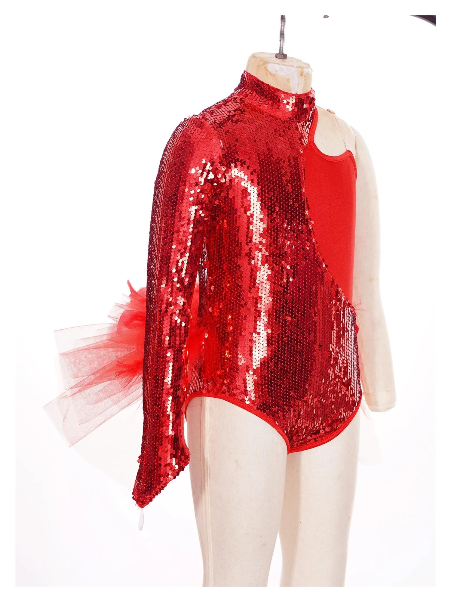 Justocorp De Gym Fille Justaucorps de gymnastique for enfants, jupe en tulle à paillettes scintillantes, justaucorps de ballet for enfants, manches asymétriques, body de gymnastique, combinaison de da