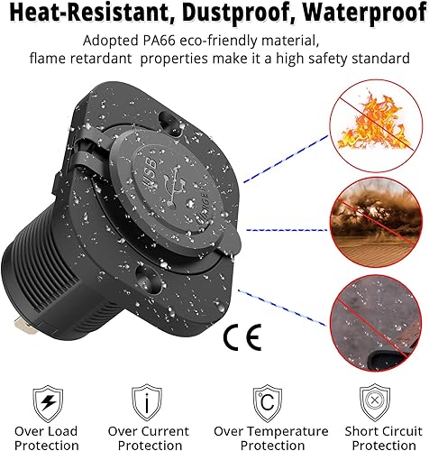 Miniatura 7 de Enchufe USB dual de 12 V con interruptor, carrito de golf, puerto USB de 12 voltios CC para cargador de automóvil, adaptador de corriente