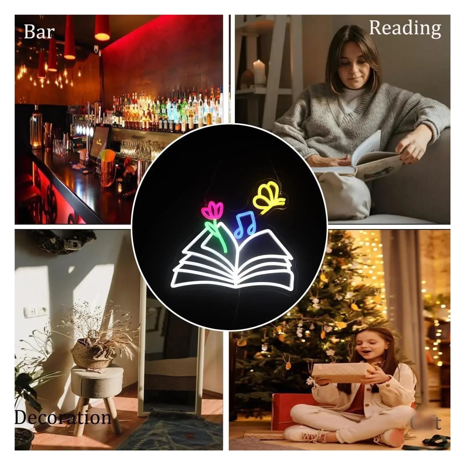 Scritta luminosa Insegna Luminosa Al Neon Per Amanti Dei Libri, Per Club Di Lettura, Cameretta Dei Bambini, Sala Giochi, Decorazione Da Parete,32.8х32.2cm