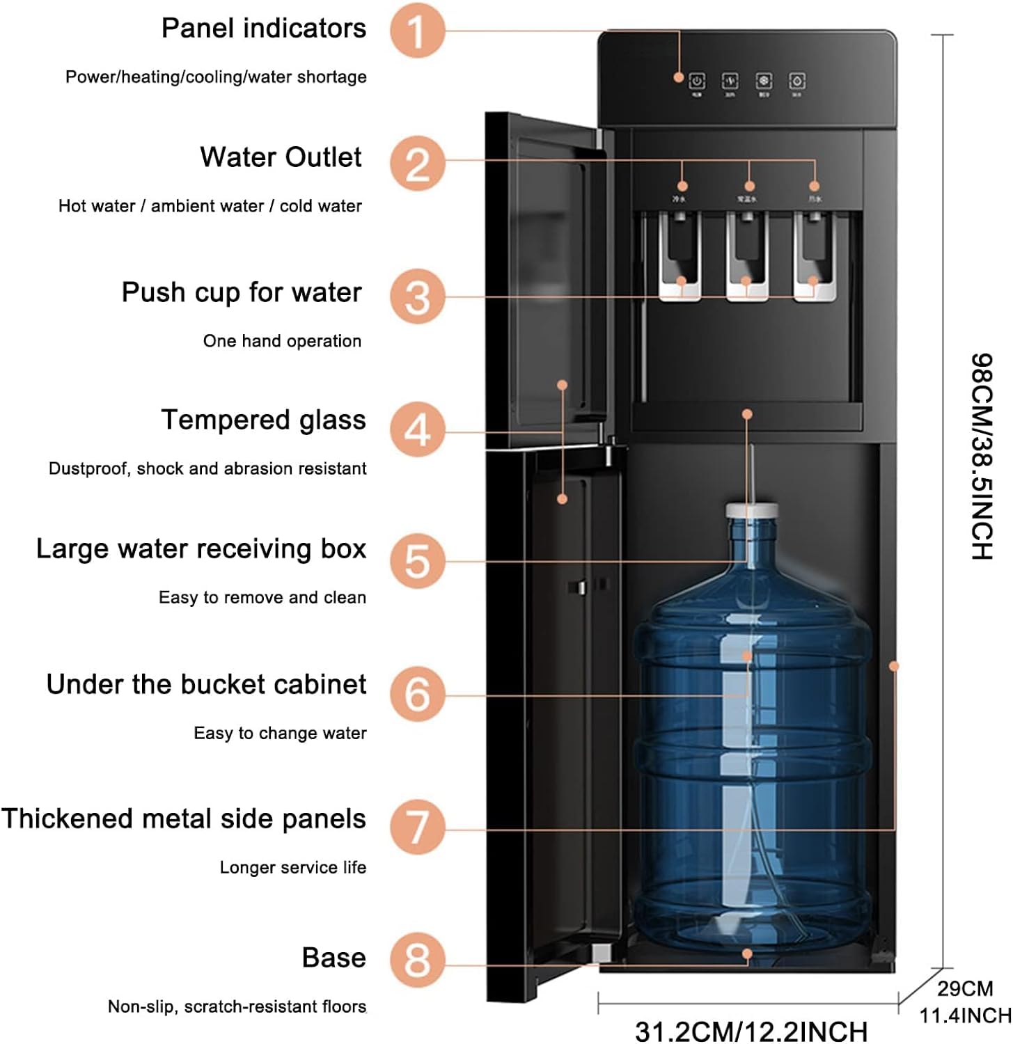 3-in-1-Wasserspender für heißes und kaltes Wasser, 5 Gallonen, Bodenbefüllung, ideal für Zuhause/Büro/Kaffee/Tee/Bar/Wohnheim – mit Getränkehalter
