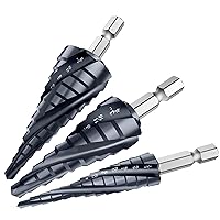 Vista 9 de Juego de 3 brocas escalonadas, vástago hexagonal de 1/4 pulgadas, acero de alta velocidad, broca ranurada en espiral para perforación de agujeros