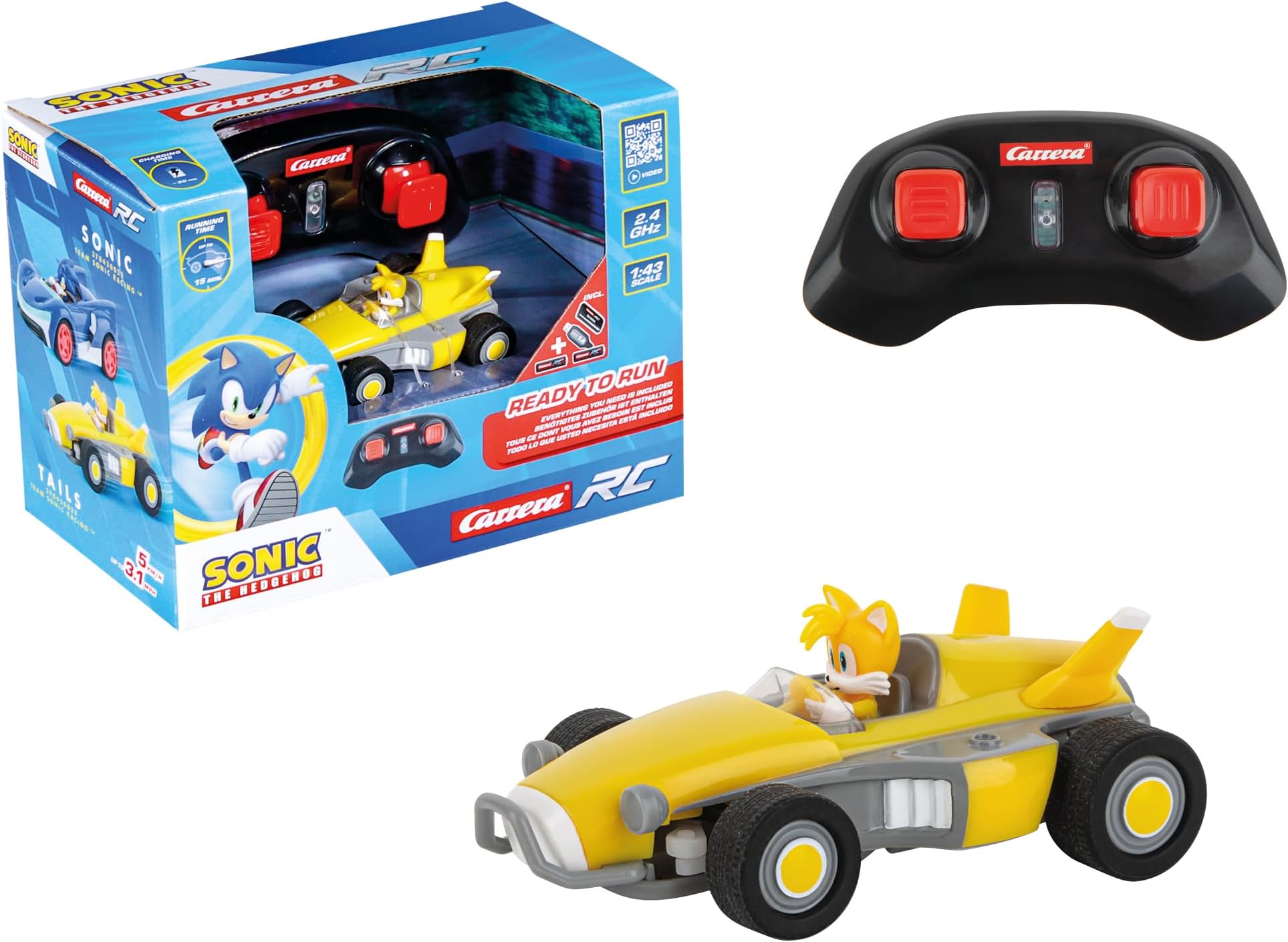 Carrera RC I Team Sonic Racing Mini RC 1:43 I Remote Controlled Vehicle I Officially Licensed I Authentic Sonic the Hedgehog Design I Detailed Display I For Sonic Fans