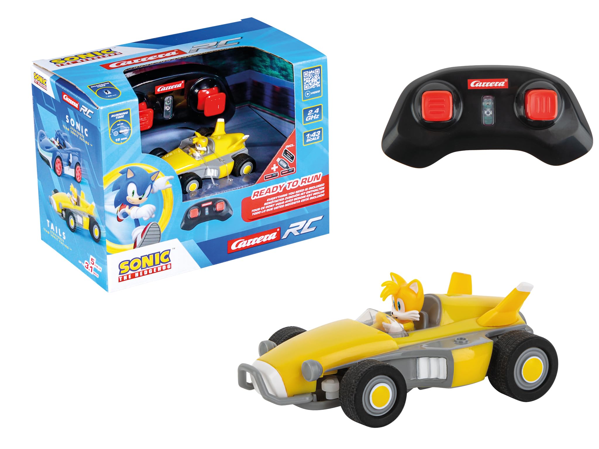 Carrera RC I Team Sonic Racing Mini RC 1:43 I Remote Controlled Vehicle I Officially Licensed I Authentic Sonic the Hedgehog Design I Detailed Display I For Sonic Fans
