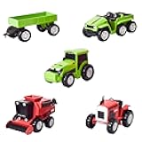 Maxx Action Farm Construction 5pk Toy Truck Set, Includes Wagon, 6x6, Modern Tractor, Combine and Vintage Tractor Vehicles with Moving Parts, Cake Toppers, Ages 3+ - Sunny Days Entertainment