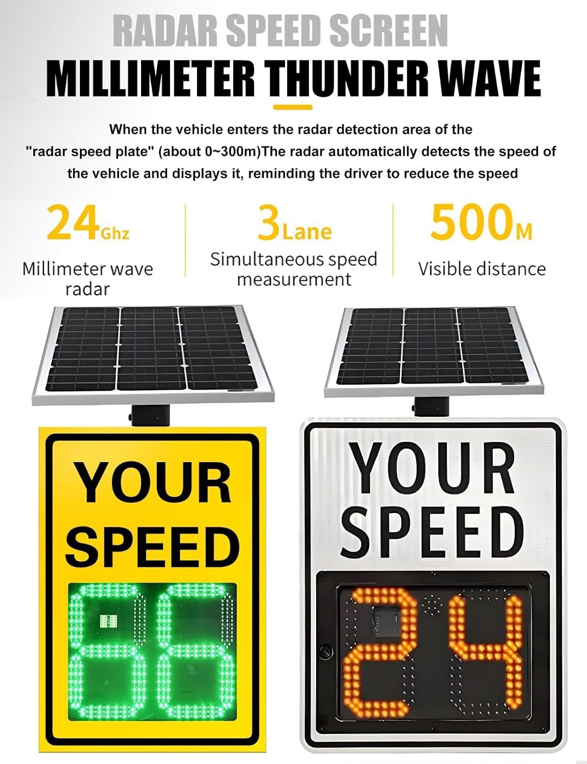 Panneaux De Limitation De Vitesse À Del Clignotants À Énergie Solaire Améliorés Yellow 60X75cm