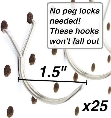Miniatura 2 de Ganchos para tablero de clavijas de acero inoxidable, paquete de 25 ganchos en J de 1.5 pulgadas, no se caen, se adapta a cualquier tablero de