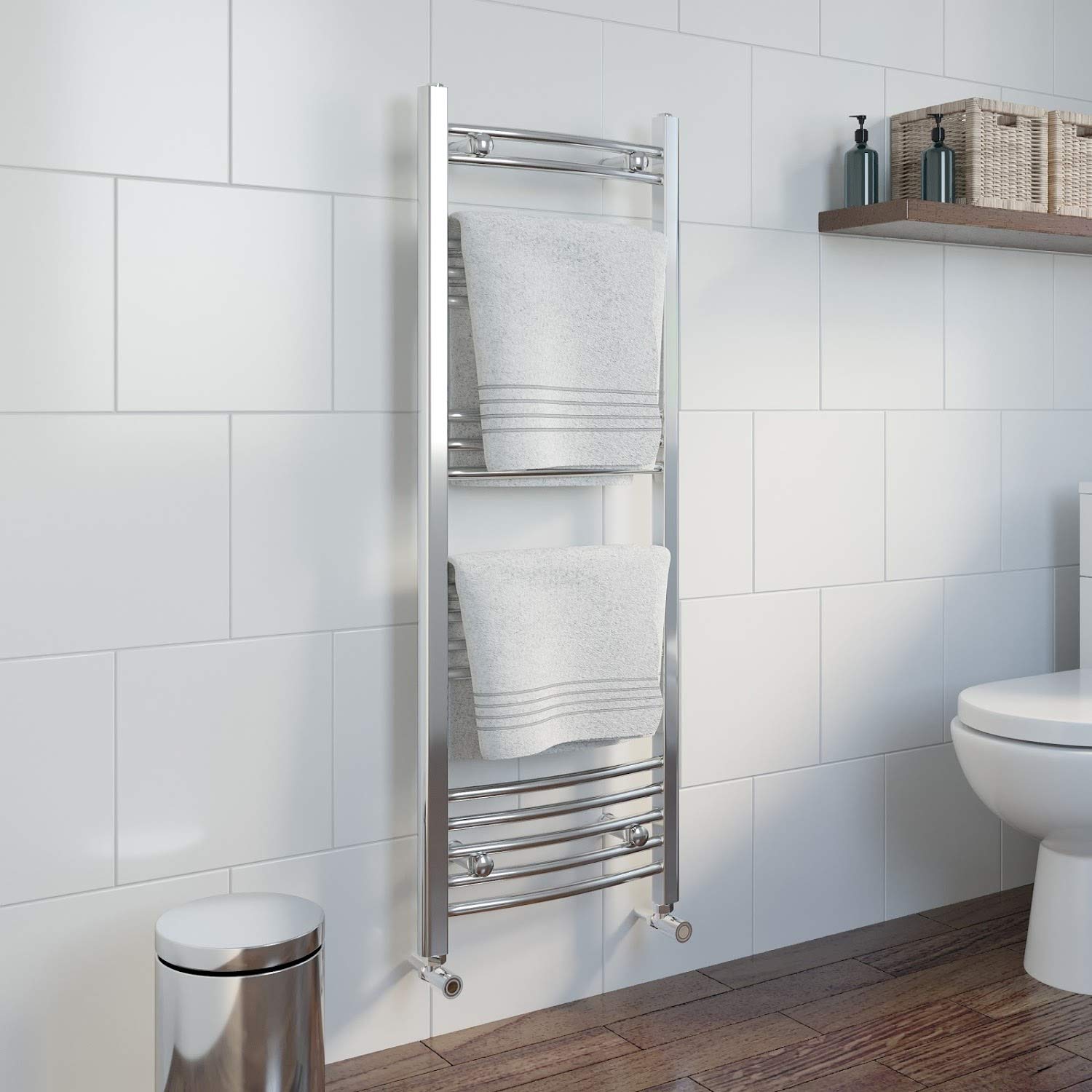 Duratherm Chrome Duratherm® 1200 X 450Mm Curved Heated Towel Rail Radiator Modern Central Heating Bathroom Warmer Wall Mounted Ladder Rad, Polished