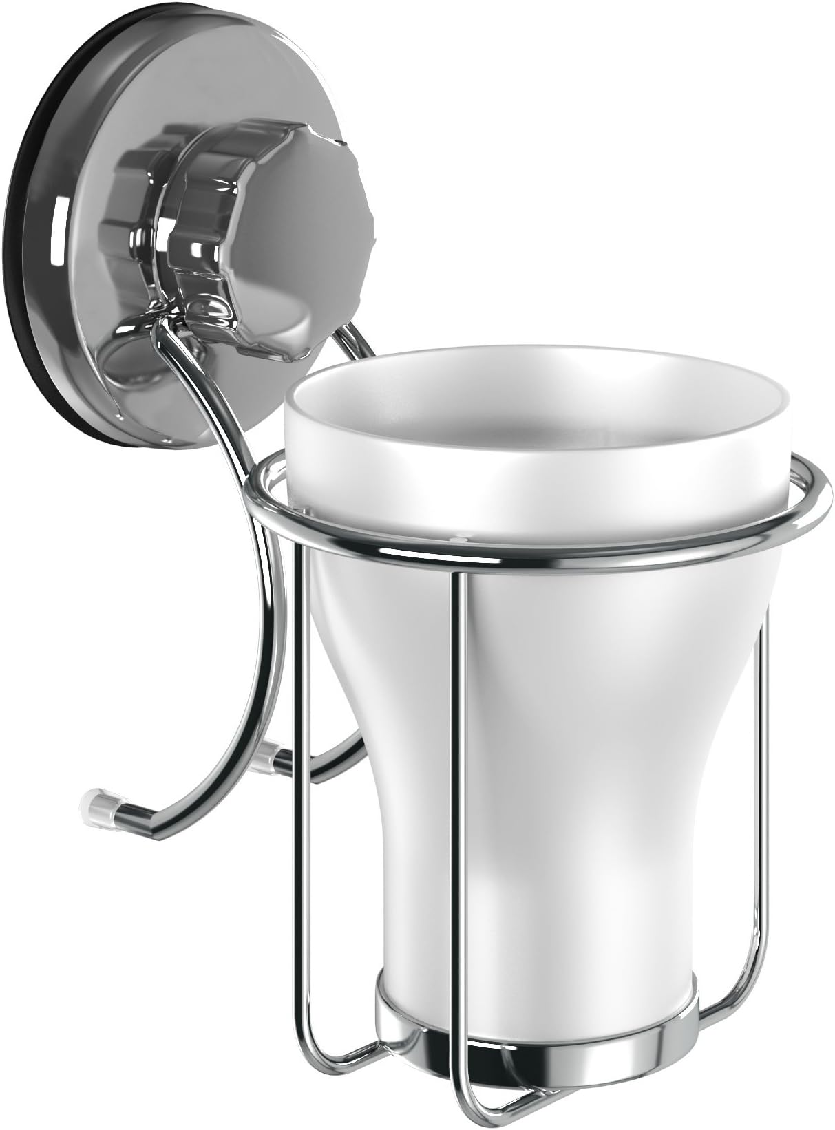 HASKO accessoriesSuction Cup Toothbrush Holder - Stainless Steel Toothpaste and Razor Holder for Bathroom & Kitchen - 3M Stick Disc Included - (Chrome)