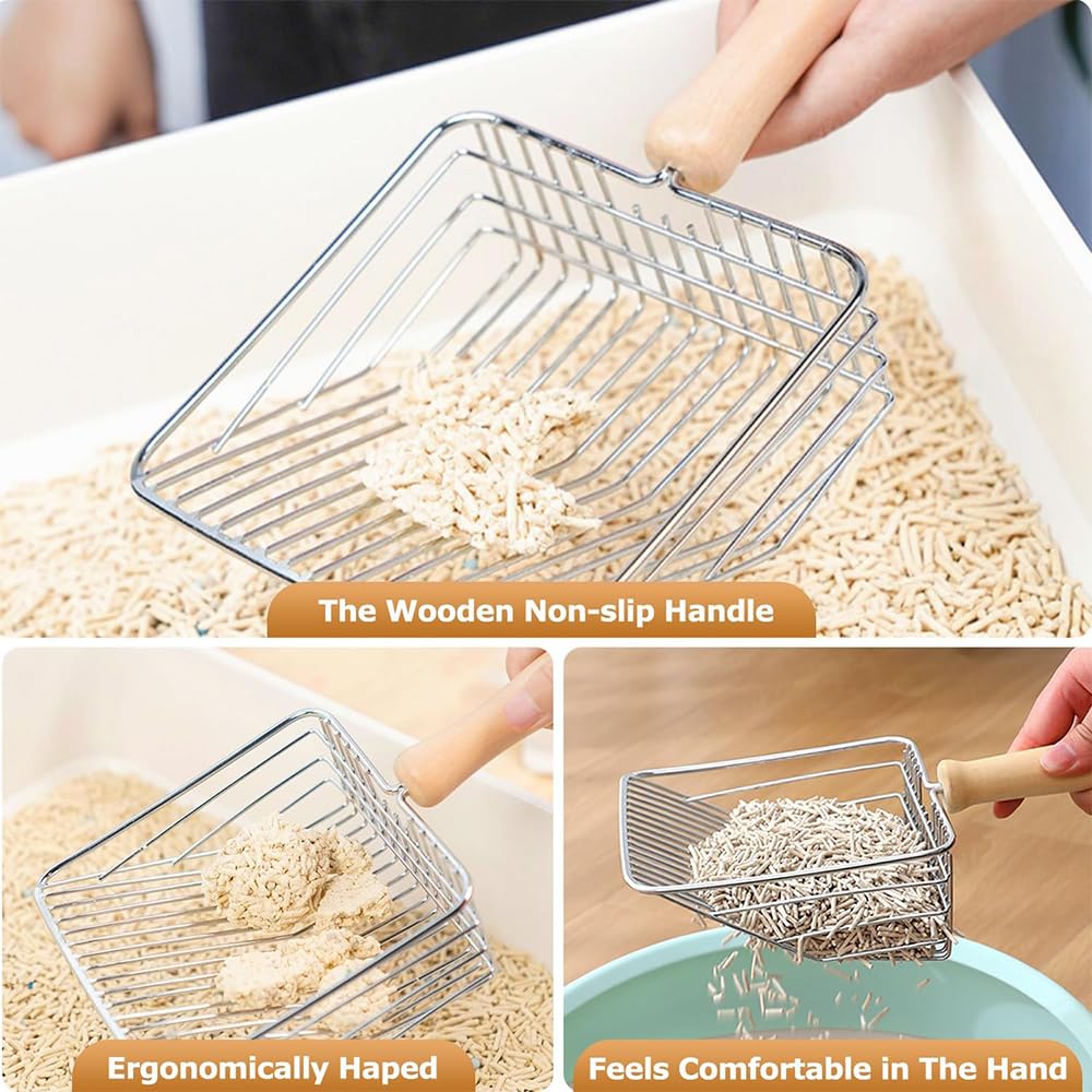 HUATEEN Wooden Handle Metal Cat Litter Scoop - Image 2
