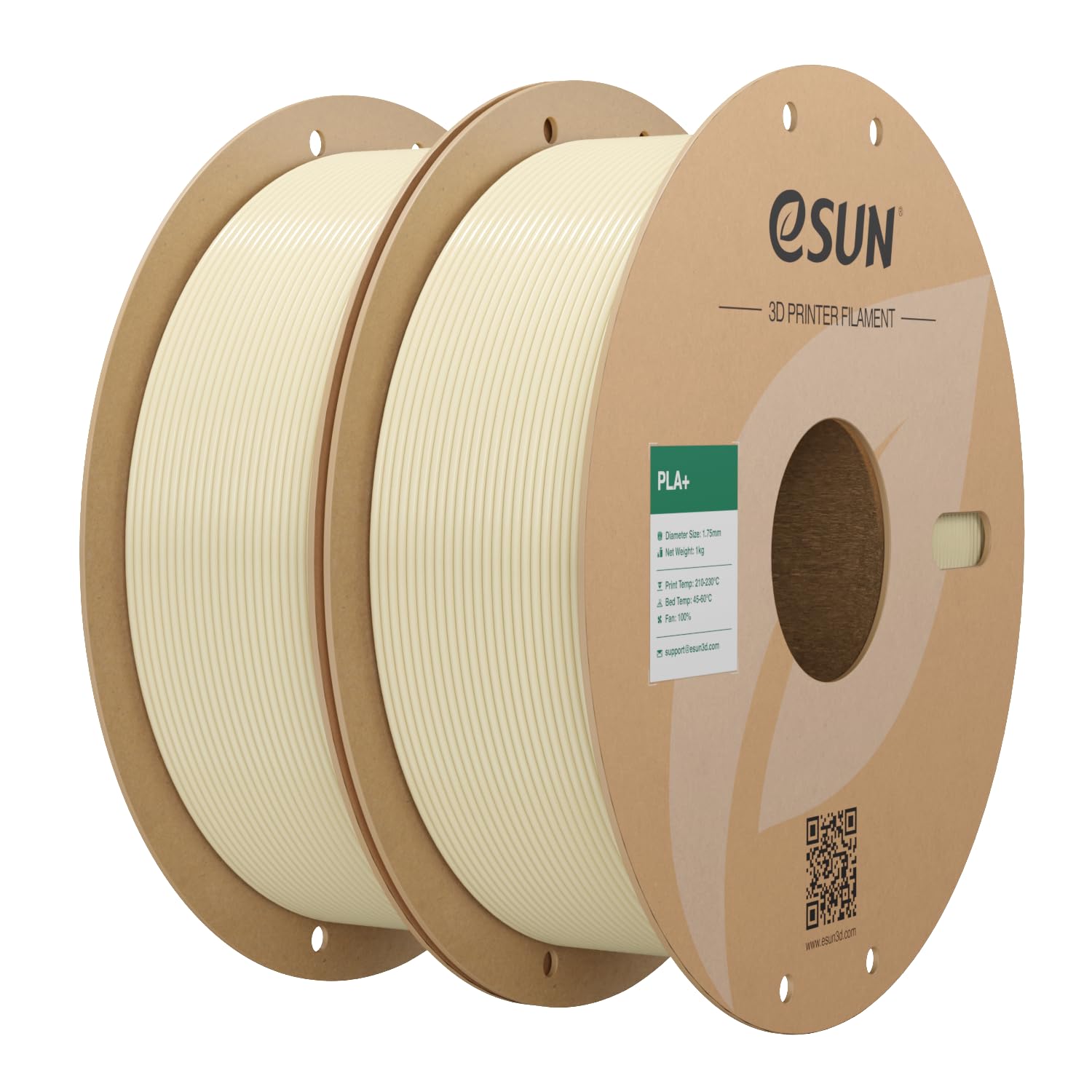 eSUN Filamento PLA+ 1.75mm, Filamento per stampante 3D PLA Plus, precisione dimensionale +/- 0,03 mm, 1 kg per bobina, 2 bobine di filamento di stampa 3D per stampante 3D, Bianco Osso