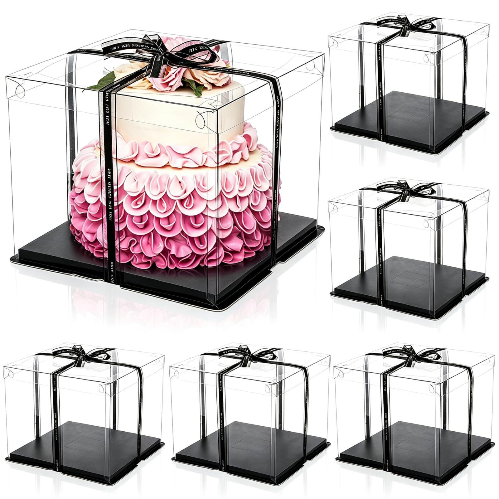 Cididu Paquete de 6 cajas grandes transparentes para tartas con cinta, cajas altas para tartas de 12 x 12 x 10 pulgadas, cajas de embalaje transparentes escalonadas con tapa, recipientes de regalo