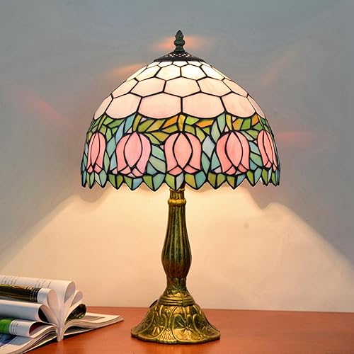 Miniatura 2 de Tiffany - Lámpara de vitral, tulipán rosa, lámpara de mesa para dormitorio, lámpara de escritorio de lectura, luz para mesita de noche, sala de