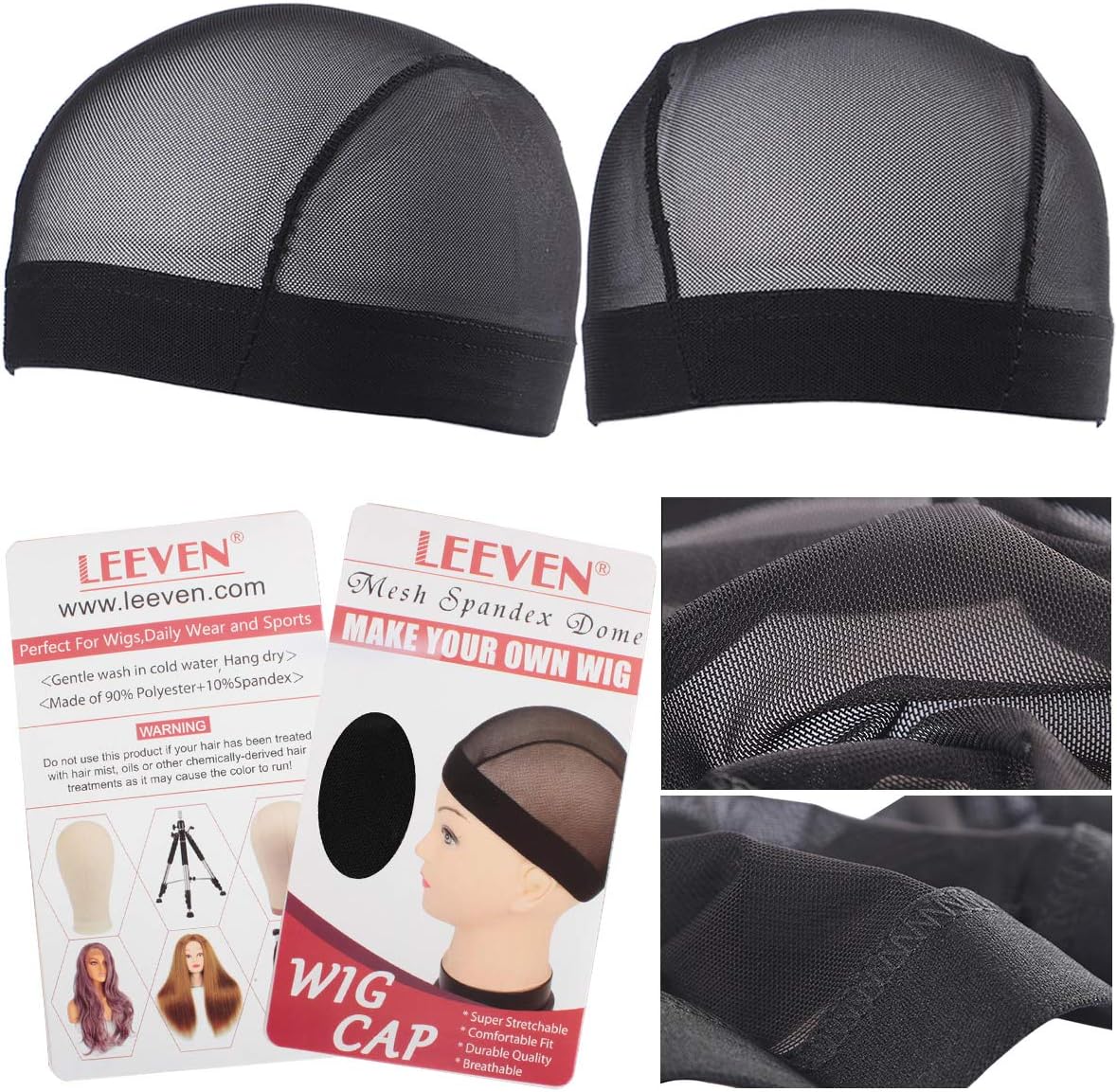 Leeven 5 Pcs/lot Dome Ultra Stretch Wig Cap for Women Breathable Wig Caps for Making Wigs Large Size 23.5"-25"