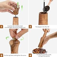 Vista 3 de Juego de molinillo de sal y pimienta de madera, molinillo manual de sal y pimienta, molinillo de sal de madera de acacia recargable, molinillo