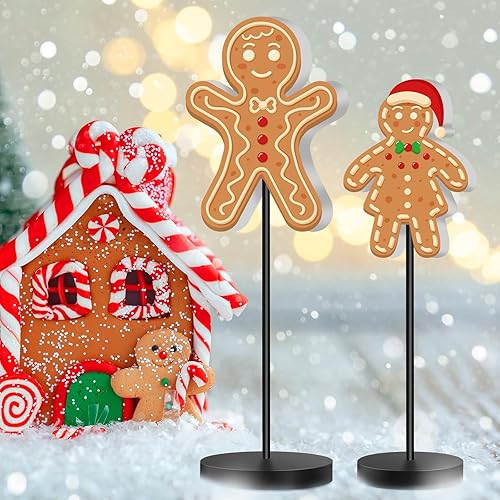 Miniatura 5 de 3 piezas de decoración de mesa de madera de Navidad, centro de mesa de madera de pie alto, letrero de mesa de hombre de jengibre de madera de