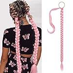 SEIKEA Long Braided Ponytail Extension with Hair Tie Straight Wrap Around Hair Extensions Ponytail Natural Soft Synthetic Hair Piece for Women Daily Wear 34 Inch 180 Gram Pink