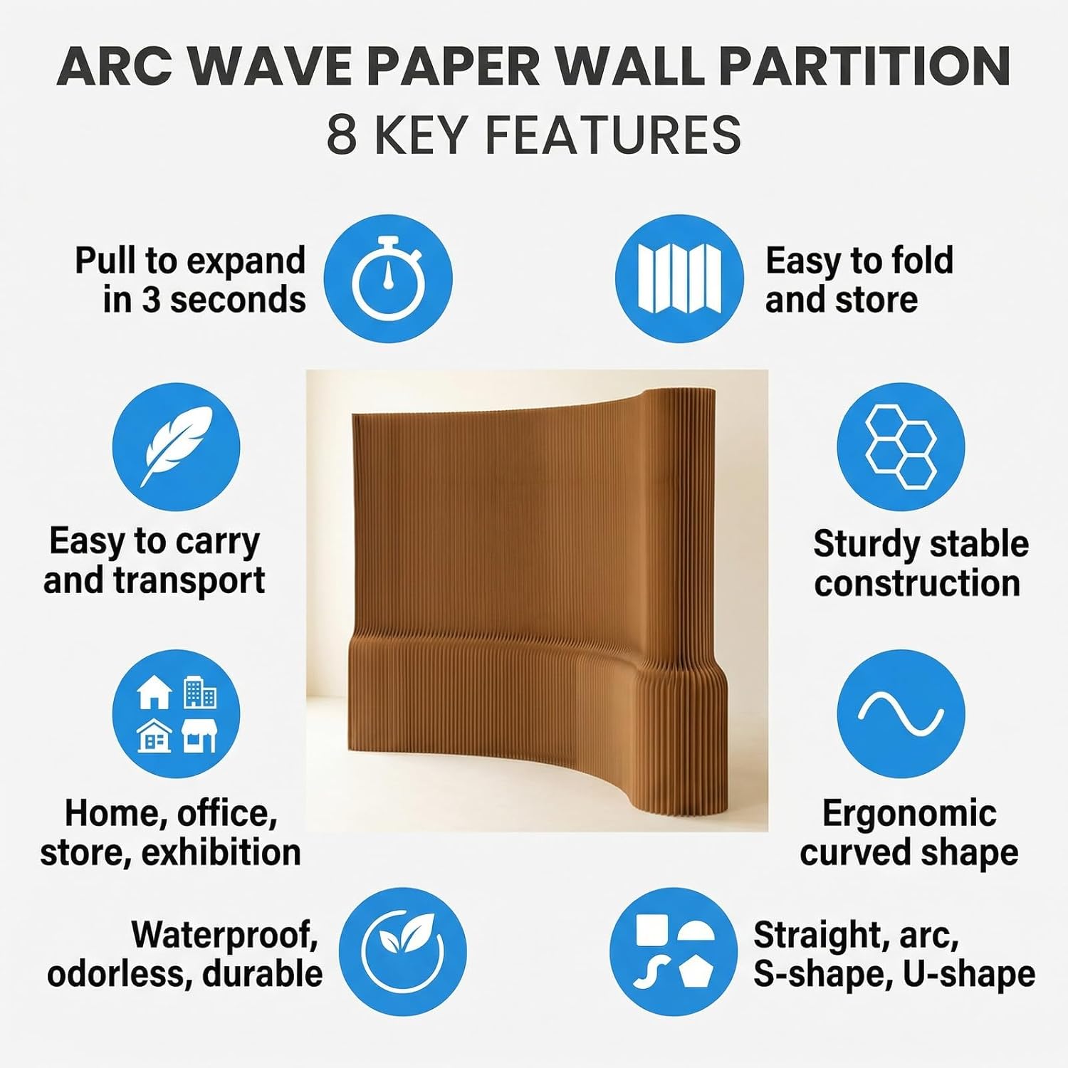 Enterprise Office Room Divider Paper Foldable for Storage Honeycomb Structure Structurally Stable and Durable Compact and Portable Ideal for Exhibition Halls Parties(White,150x18x300-400cm)